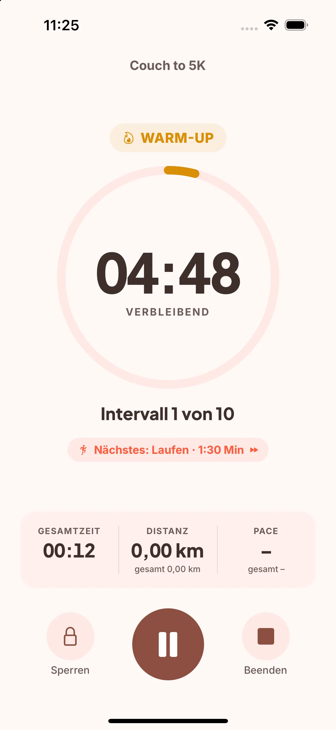 Laufpause Intervall-Session auf dem iPhone